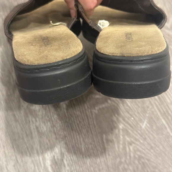 VTG 90s Cherokee Roberta Brown Leather Slide Sandals Wedge Mules 9 Boho Grunge - Picture 7 of 9